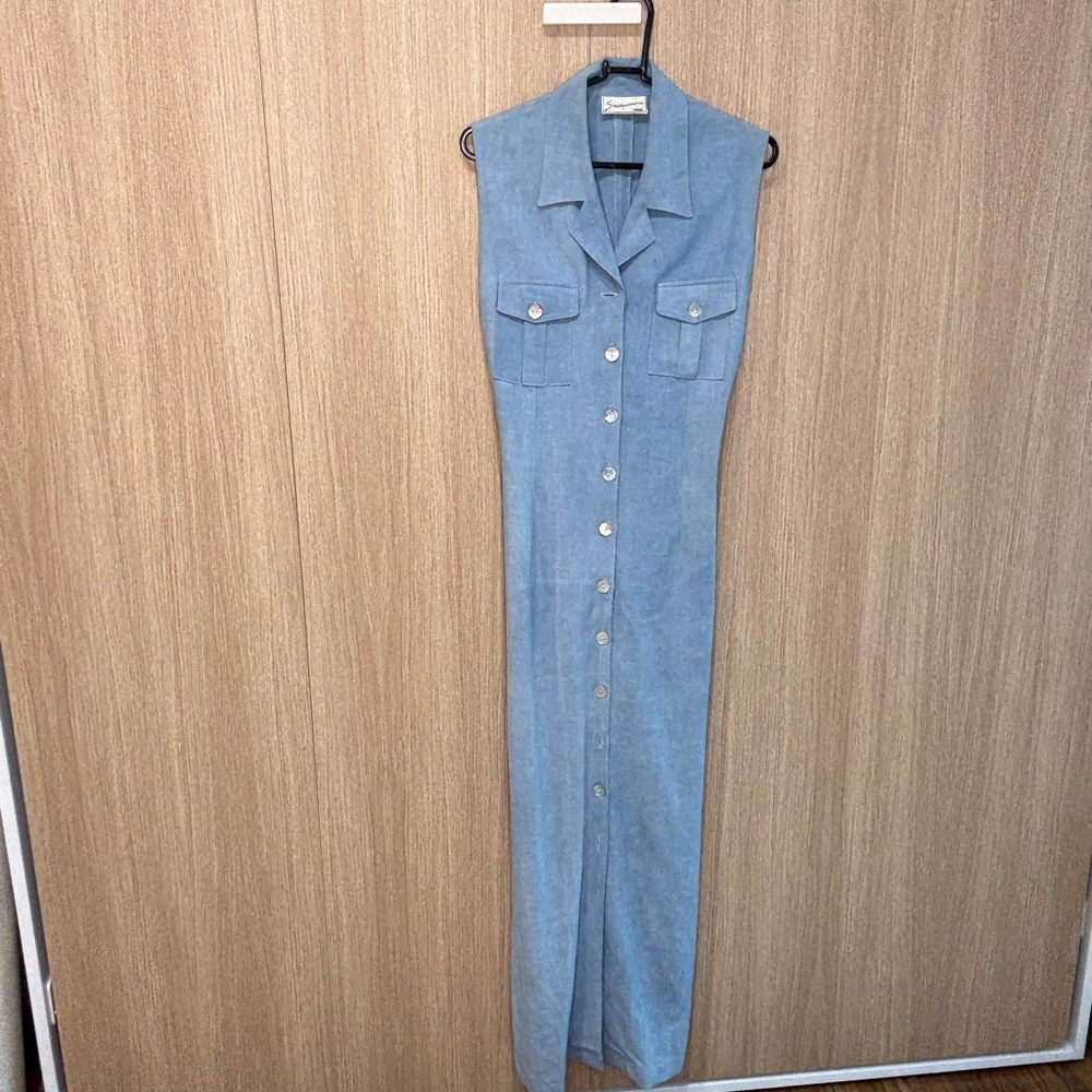 Vintage dress from Paris Blue Sleeveless Button-Up Maxi Dress